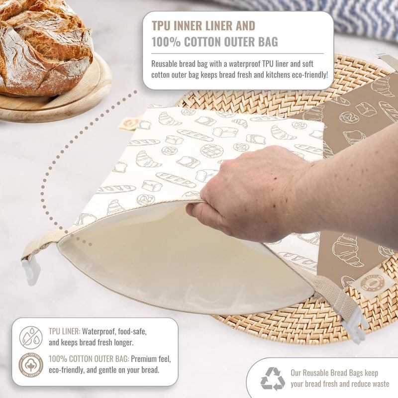 Cozy Bread ® Reusable Bread Bag Set for Home Bakers | USA Brand | Charming Designs (Bread) - Image 2